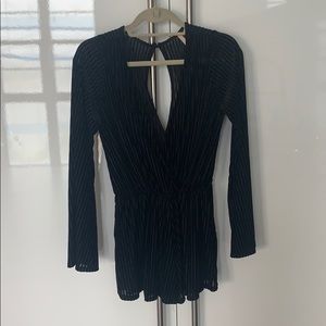 Black striped long sleeve romper